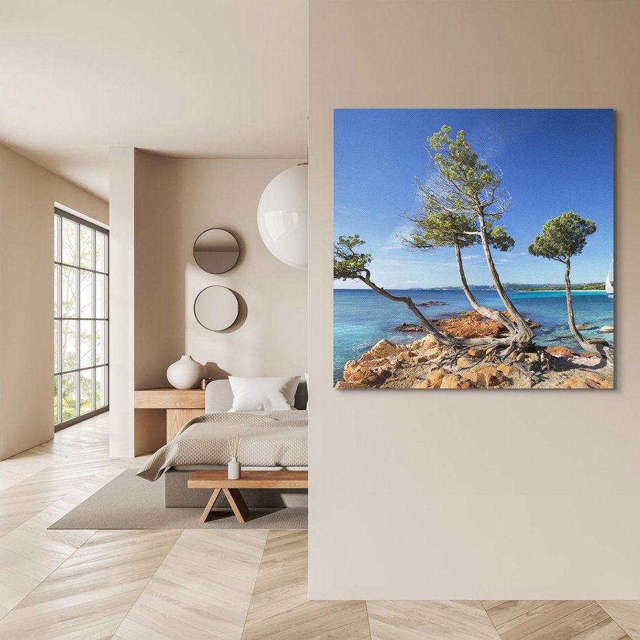 Obraz na płótnie 30x30 - Korsyka - morze i drzewa - Korsyka, morze
