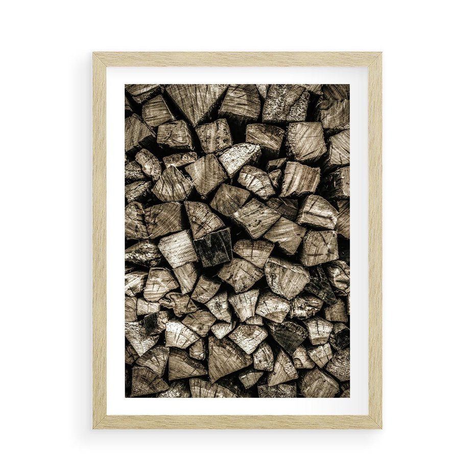 Plakat w ramie 50x70 - Piękno Drewna - belki drewna, drewno - rama drewno