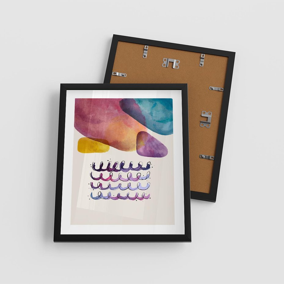 Plakat w ramie 40x50 - Impresje Akwarelowej Przestrzeni - kolorowe pastelowe plamy, rozmyte żywe kolory - rama czarna