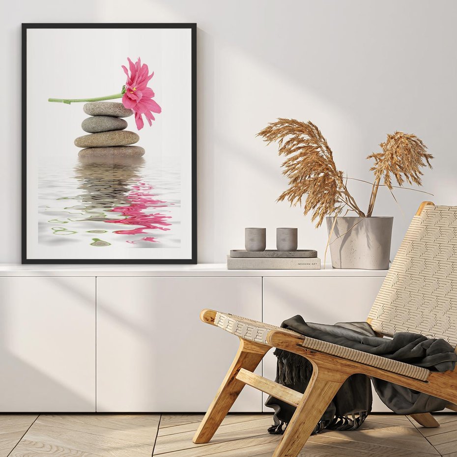 Plakat w ramie 50x70 - Kwiatowe japońskie spa - japońskie, spa - rama czarna