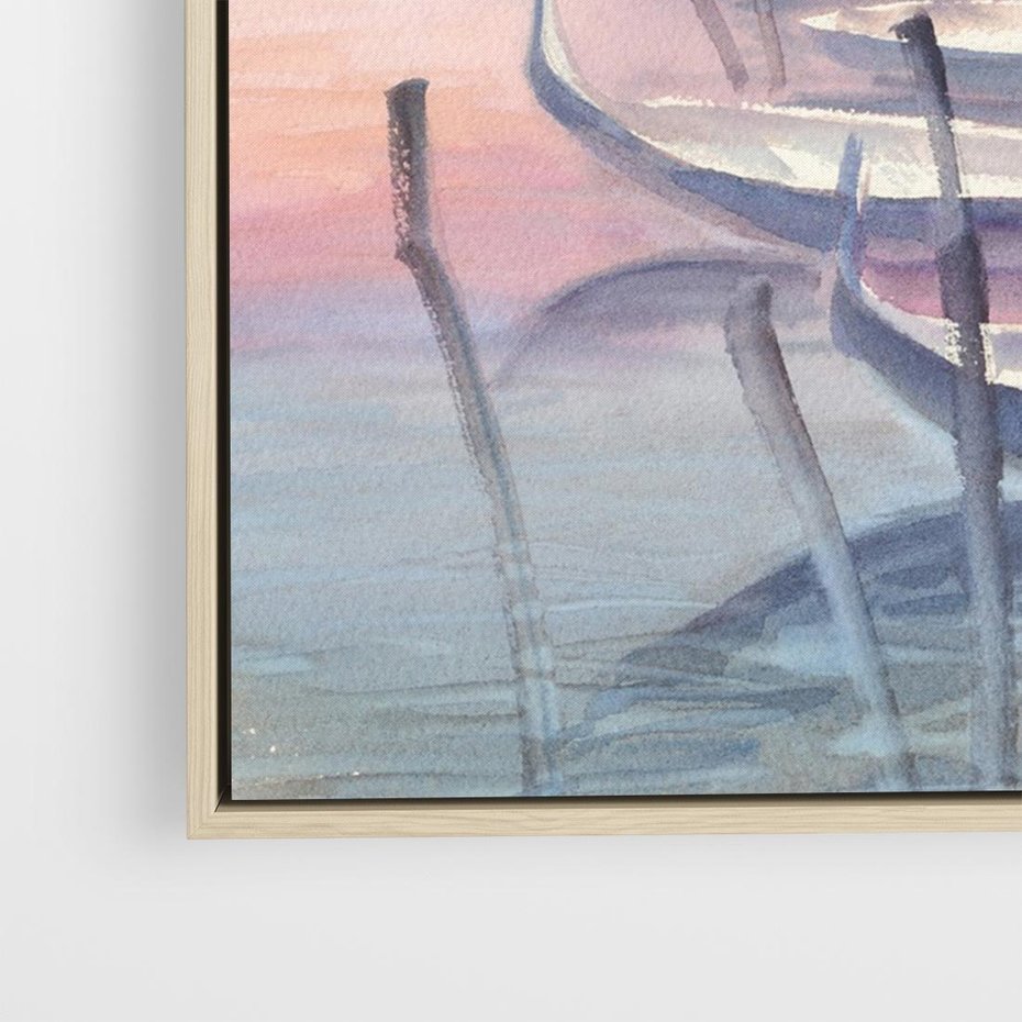 Obraz w ramie 70x50 - Romantyczne Zachody - akwarelowy rysunek, stonowane pastelowe kolory - rama drewno