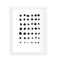 Plakat w ramie 50x70 - Refleksje Światła - minimalistyczna kompozycja, czarne kropkina białym tle - rama biała