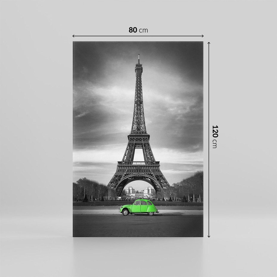 Obraz na płótnie 80x120 - Paryskie Romantyczne Spotkanie - Eiffla, samochód
