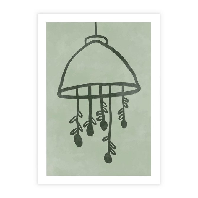 Plakat bez ramy 21x30 - Zieleń Inspirującego Spokoju - plakat z abstrakcyjną zieloną lampą, skandynawski design