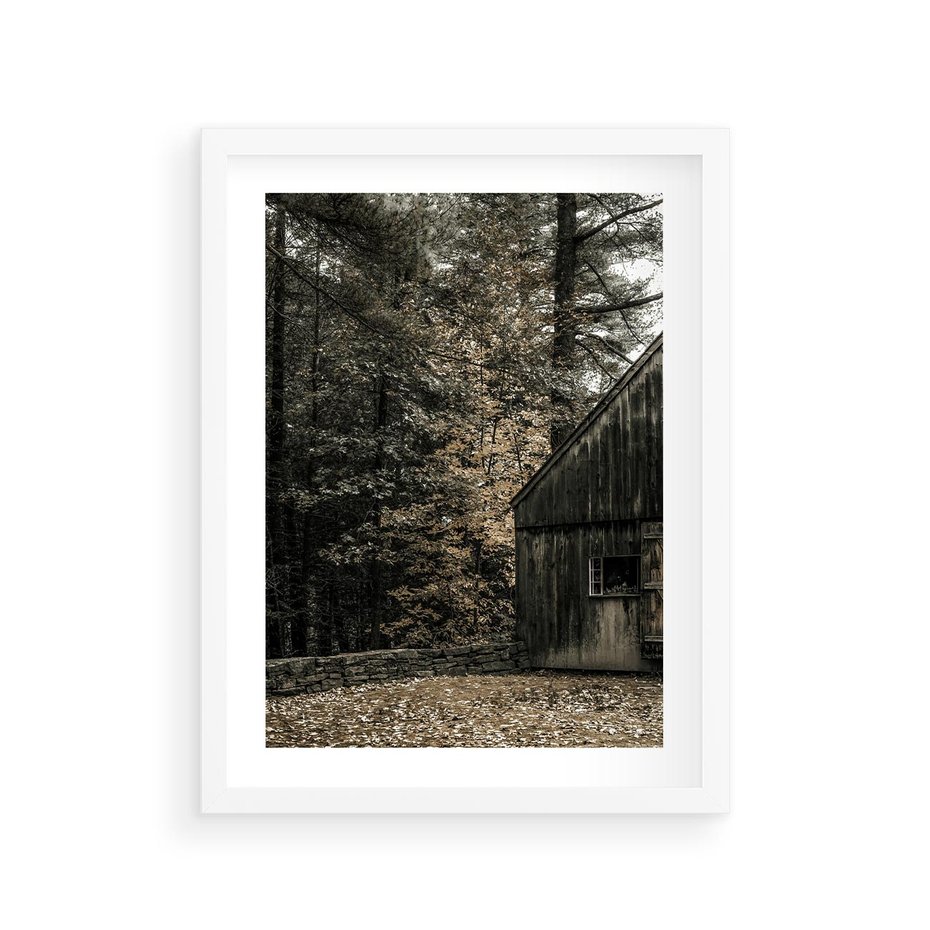 Plakat w ramie 30x40 - Dom w Lesie - chatka w lesie, górski domek - rama biała