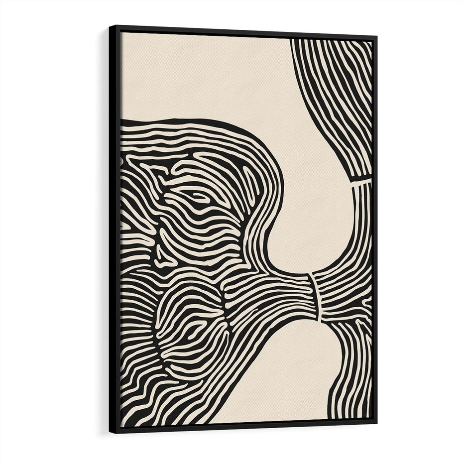 Obraz w ramie 70x100 - Harmonijne Kształty - abstrakcyjne ryciny, czarno biały - rama czarna