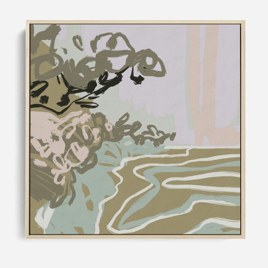 Obraz w ramie 80x80 - Wizja Przestrzeni - pastelowy krajobraz, nowoczesny plakat - rama drewno