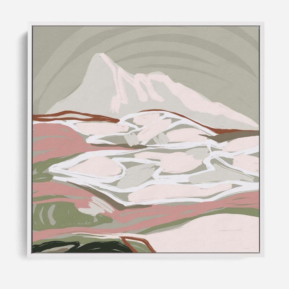 Obraz w ramie 50x50 - Szarawe Wzgórza - pastelowy krajobraz, nowoczesny plakat - rama biała