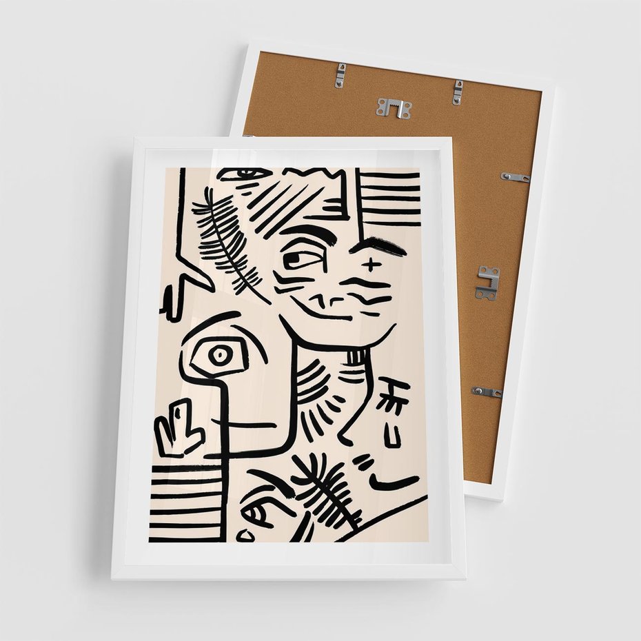 Plakat w ramie 50x70 - Ekspresyjne Odbicia Współczesności - abstrakcyjna grafika, minimalizm - rama biała