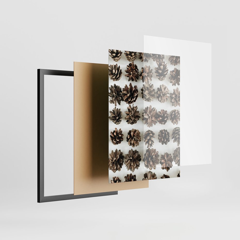 Zestaw obrazy w ramie 40x50 galeria - Zima, szyszki, śnieg - rama czarna