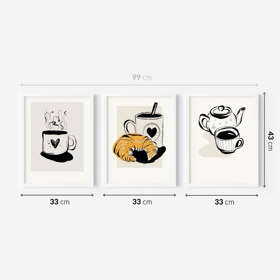 Zestaw obrazy w ramie 30x40 galeria - Kawa, graficzne, plakaty, nowoczesne - rama biała