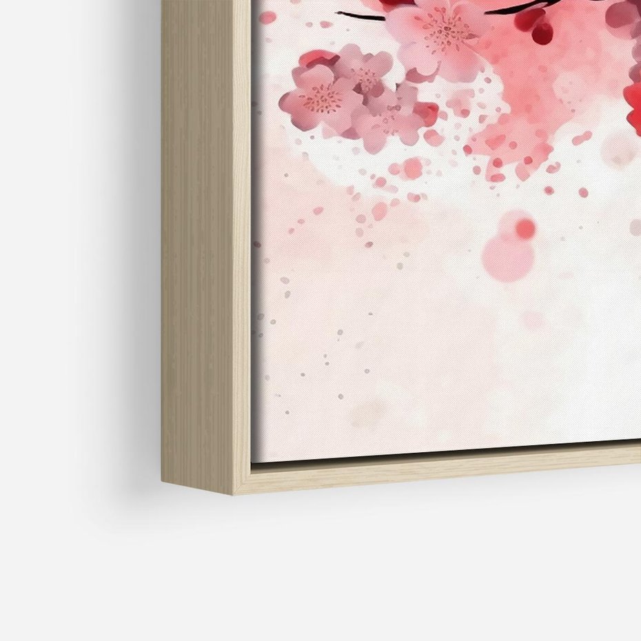 Obraz w ramie 80x80 - Szept Kwitnącej Wiśni - japoński parasol, liście - rama drewno