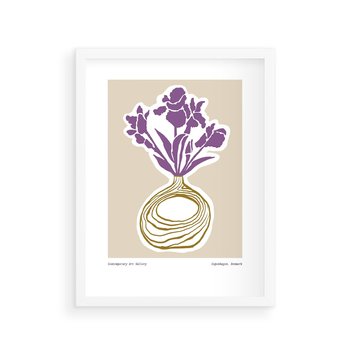 Plakat w ramie 30x40 - Migocące Anomalie - abstrakcyjne liście, kwiaty tropikalne w wazonie - rama biała