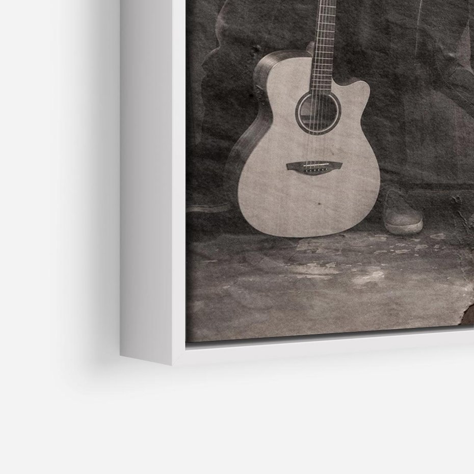 Obraz w ramie 100x70 - Dźwięki Minionej Ery - postarzona fotografia retro, podarta fotografia - rama biała