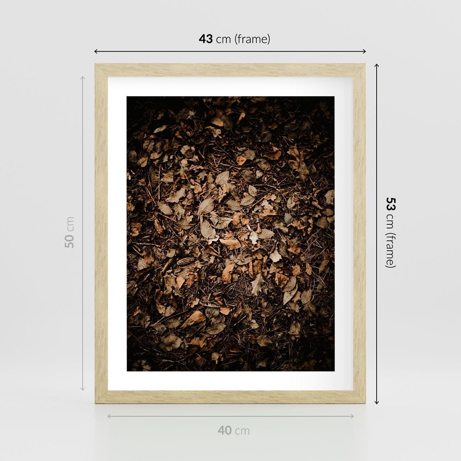 Plakat w ramie 40x50 - Brązowe Liście w Scenerii - suche liście jesień brąz - rama drewno