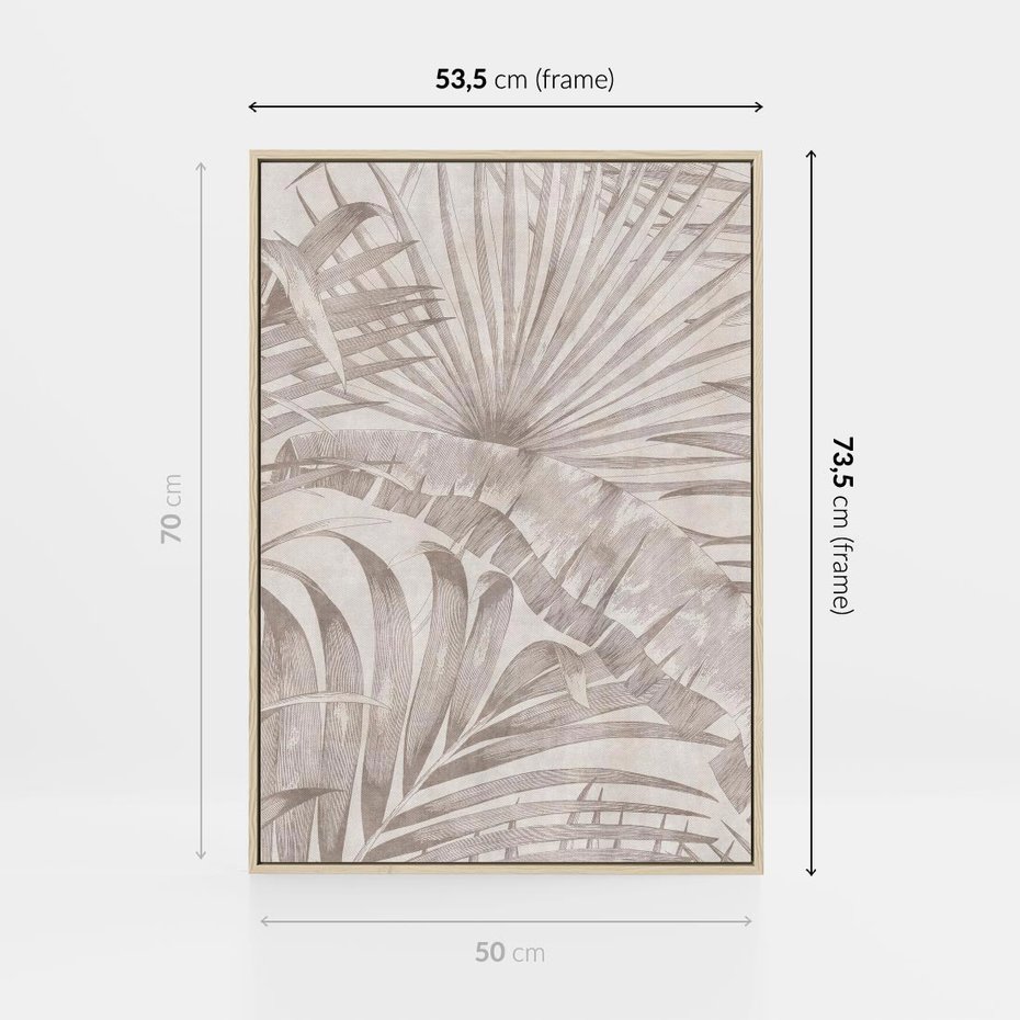 Obraz w ramie 50x70 - Odsłonięte liściowe wspomnienia - monochromatyczne, kolory sepii - rama drewno