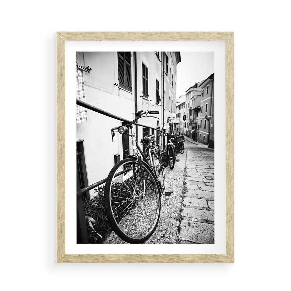 Plakat w ramie 50x70 - Rower w Kontraście - rower, czarno - rama drewno