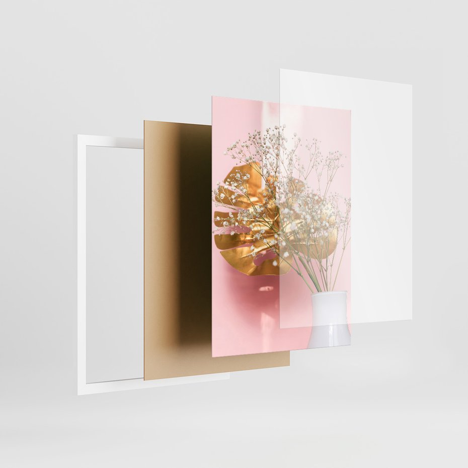 Zestaw obrazy w ramie 40x50 galeria - Złote, liście, monstera, kwiaty - rama biała