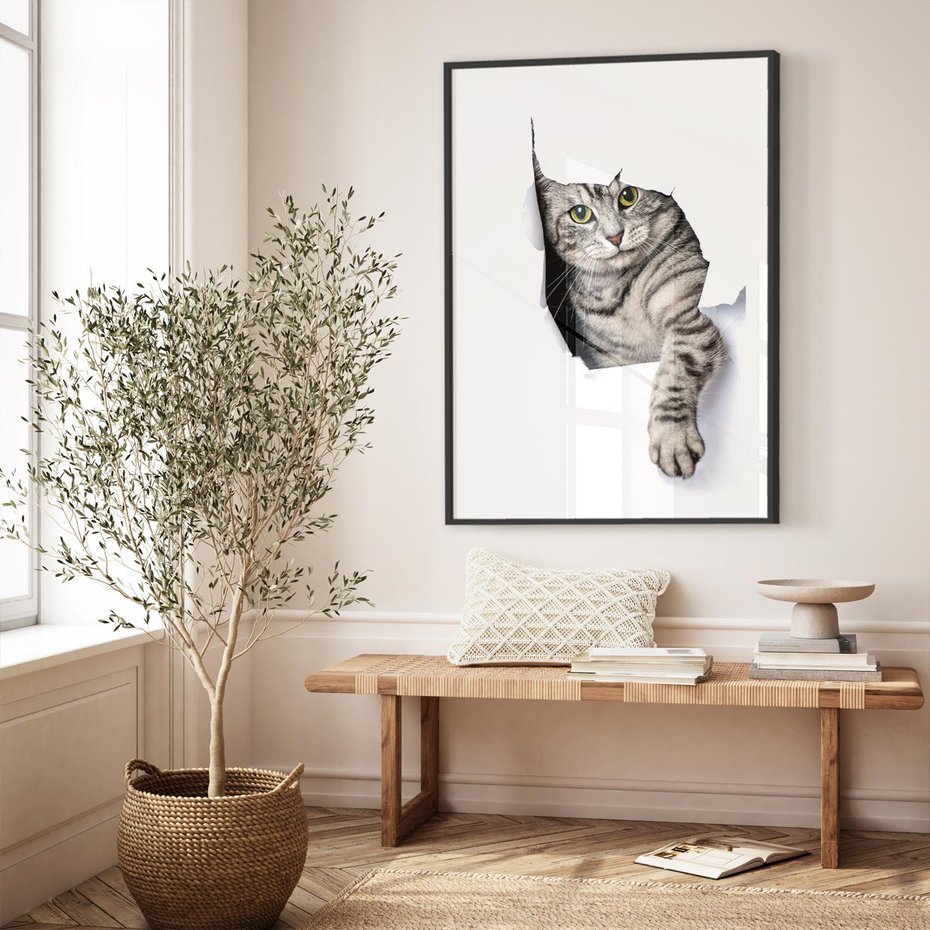 Plakat bez ramy 40x50 - Tajemniczy kot i jego świat - kot, dziura