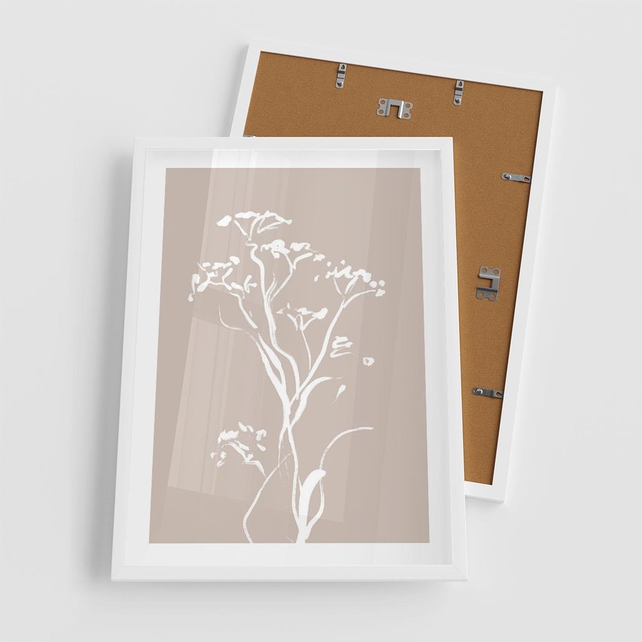 Plakat w ramie 50x70 - Harmonijne Mini Boho - minimalistyczny delikatny obraz, beżowe odcienie - rama biała