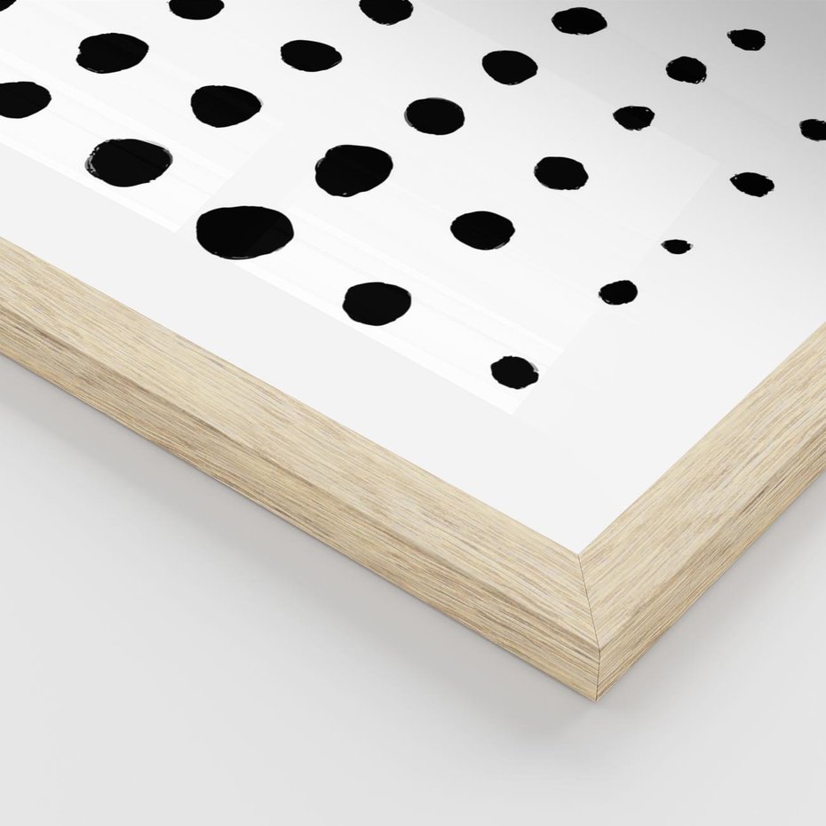 Plakat w ramie 30x40 - Migocące Anomalie - abstrakcyjna kompozycja z czarnych kropek, minimalistyczny czarno bialy plakat - rama drewno