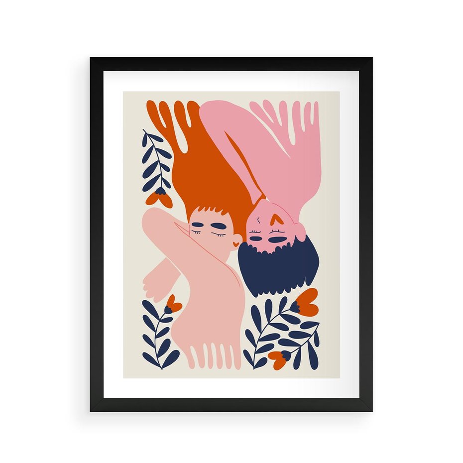Plakat w ramie 40x50 - Miłość w Dwóch Sercach - miłość, para zakochanych - rama czarna