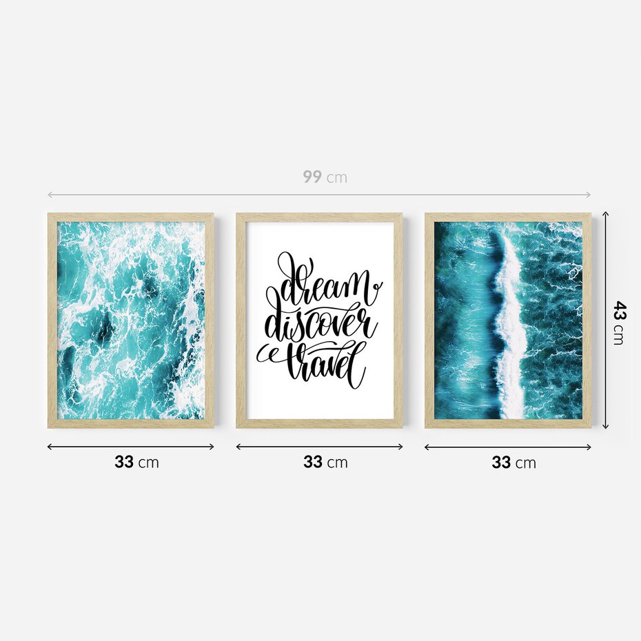 Zestaw obrazy w ramie 30x40 galeria - Podróż, cytat, motywacja - rama drewno