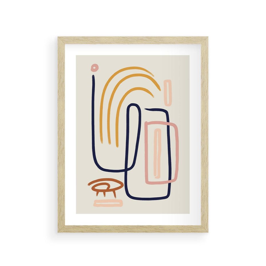 Plakat w ramie 30x40 - Abstrakcyjne Mrugnięcie - abstrakcja w stylu picasso, beżowe tło - rama drewno