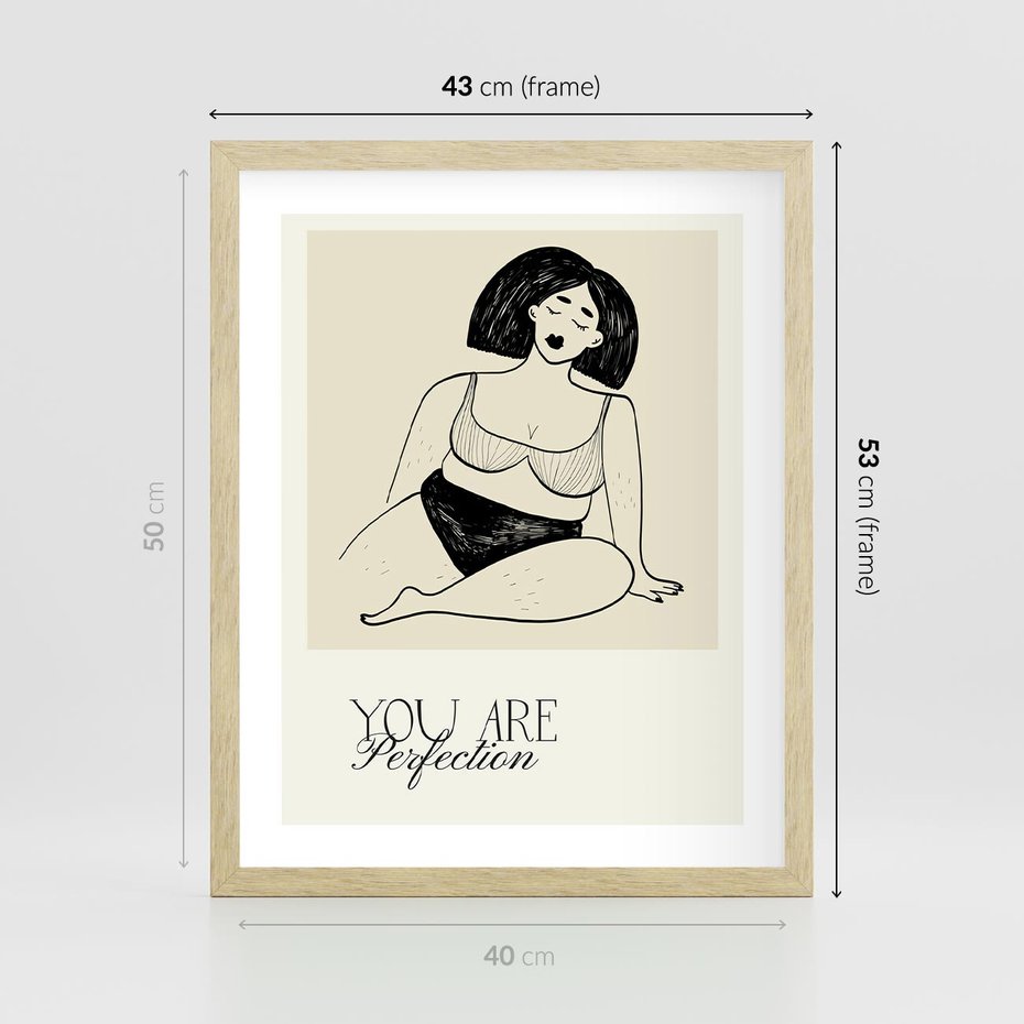 Plakat w ramie 40x50 - Harmonia Kształtów Bez Granic - siła kobiecości, rysunek - rama drewno