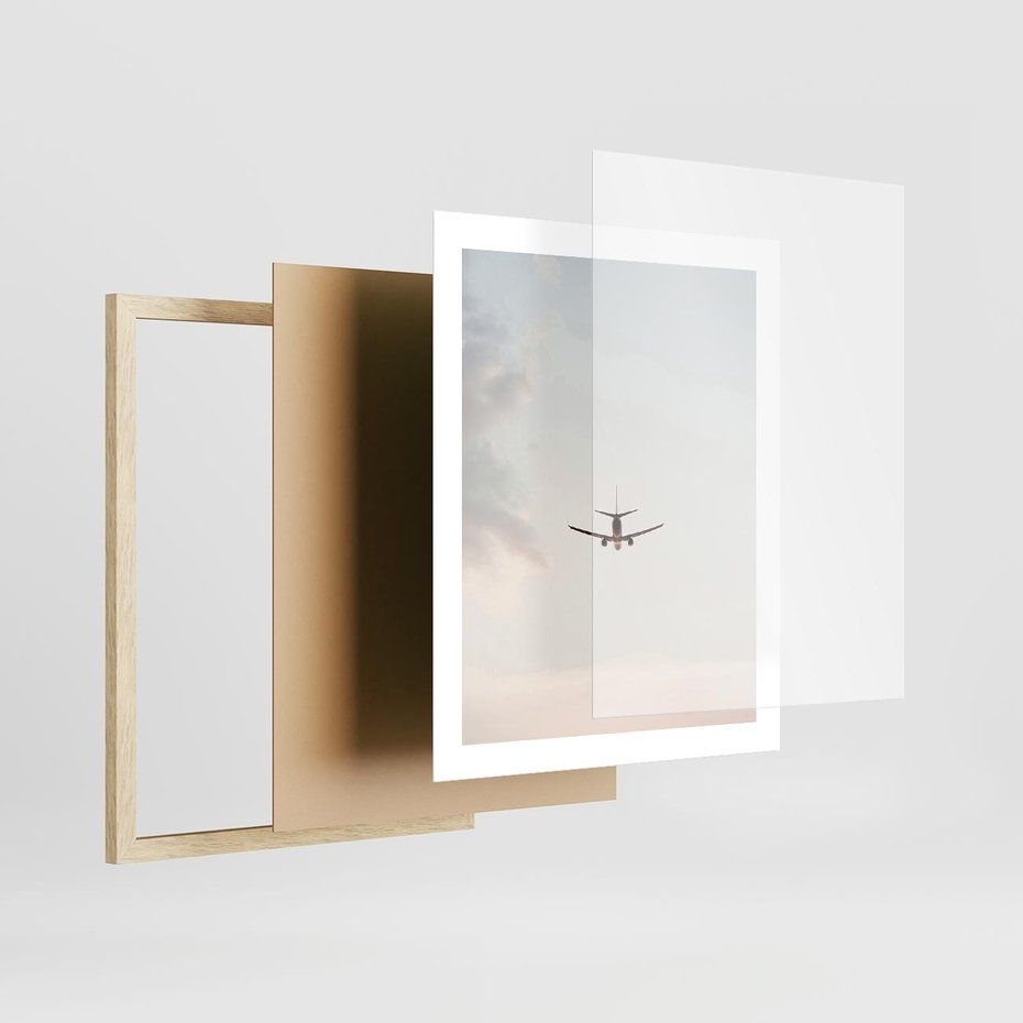 Plakat w ramie 40x50 - W Powietrzu: Samolot na Niebie - samolot w przestworzach, samolot na niebie - rama drewno