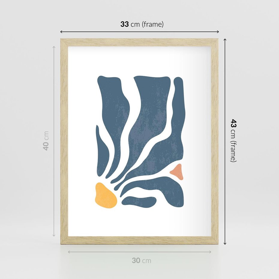 Plakat w ramie 30x40 - Szkice Kwiatowych Promieni - nowoczesna kwiatowa grafika, styl retro - rama drewno