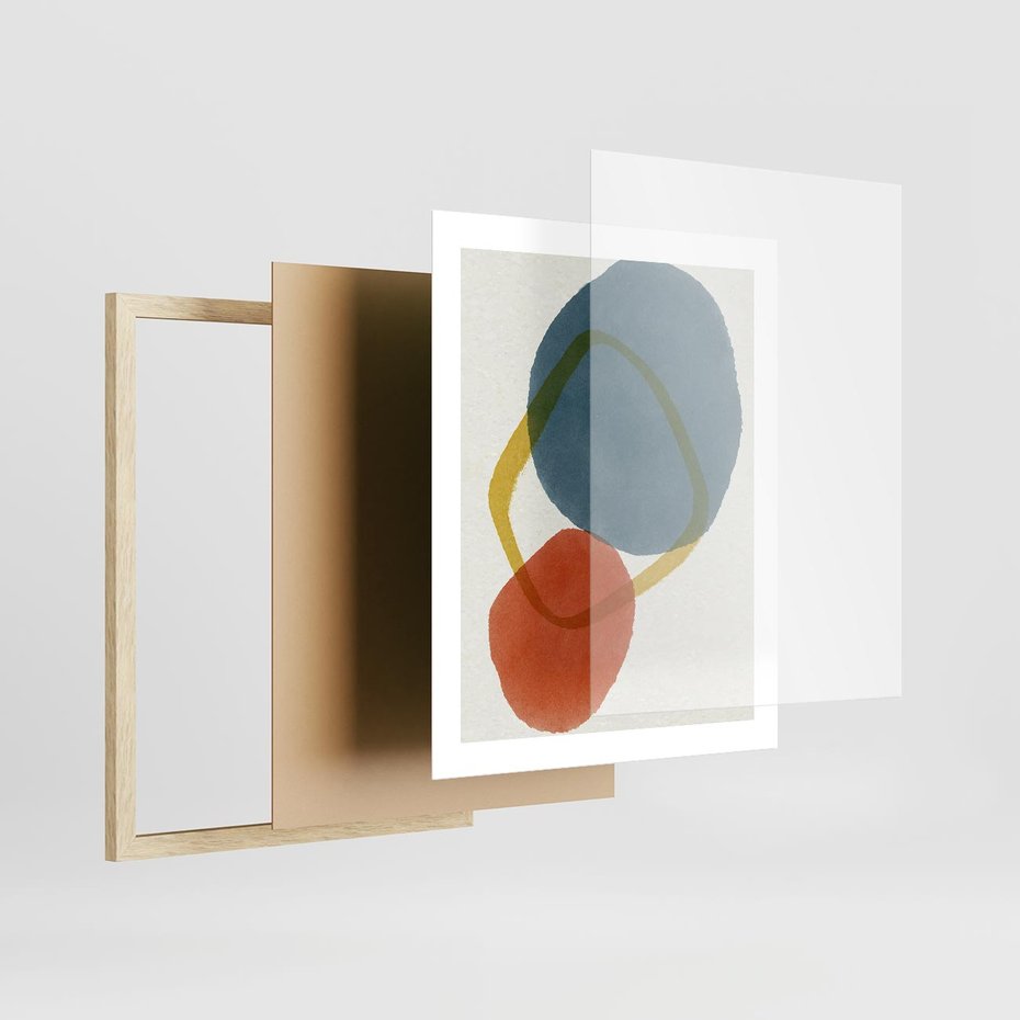 Plakat w ramie 40x50 - Modernistyczna Abstrakcja: Kolorowe Plamy - abstrakcja, modern - rama drewno