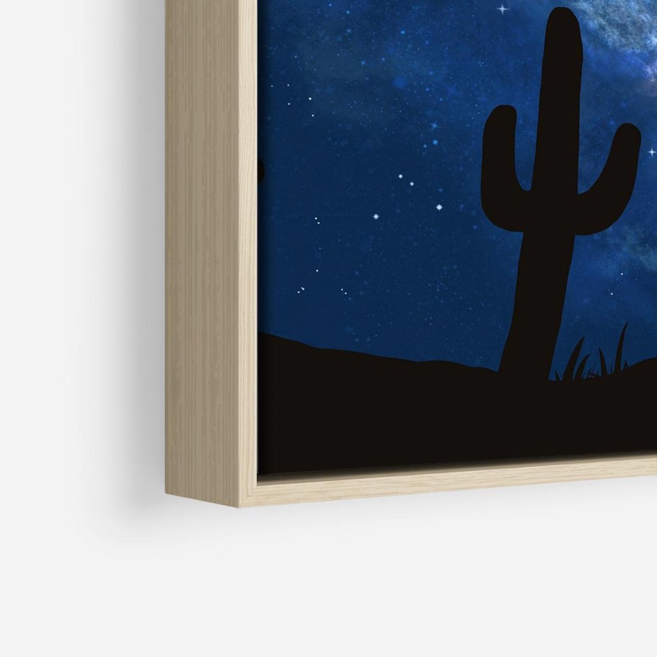 Obraz w ramie 80x80 - Nocne Tajemnice Pustyni - gwieździsta noc, granatowe niebo - rama drewno