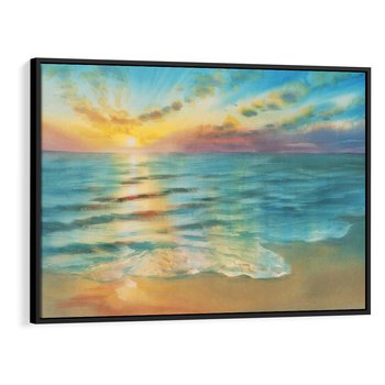 Obraz w ramie 100x70 - Objawienie Fioletowego Świtu - fioletowy wschód słońca, słońce wschodzi nad morzem - rama czarna