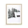 Plakat w ramie 30x40 - Zimowy Urok - śnieg, domek w górach - rama drewno