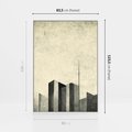 Obraz w ramie 80x120 - Mroczne Wieżowce - postarzana grafika, perspektywa budynków wieżowców - rama biała