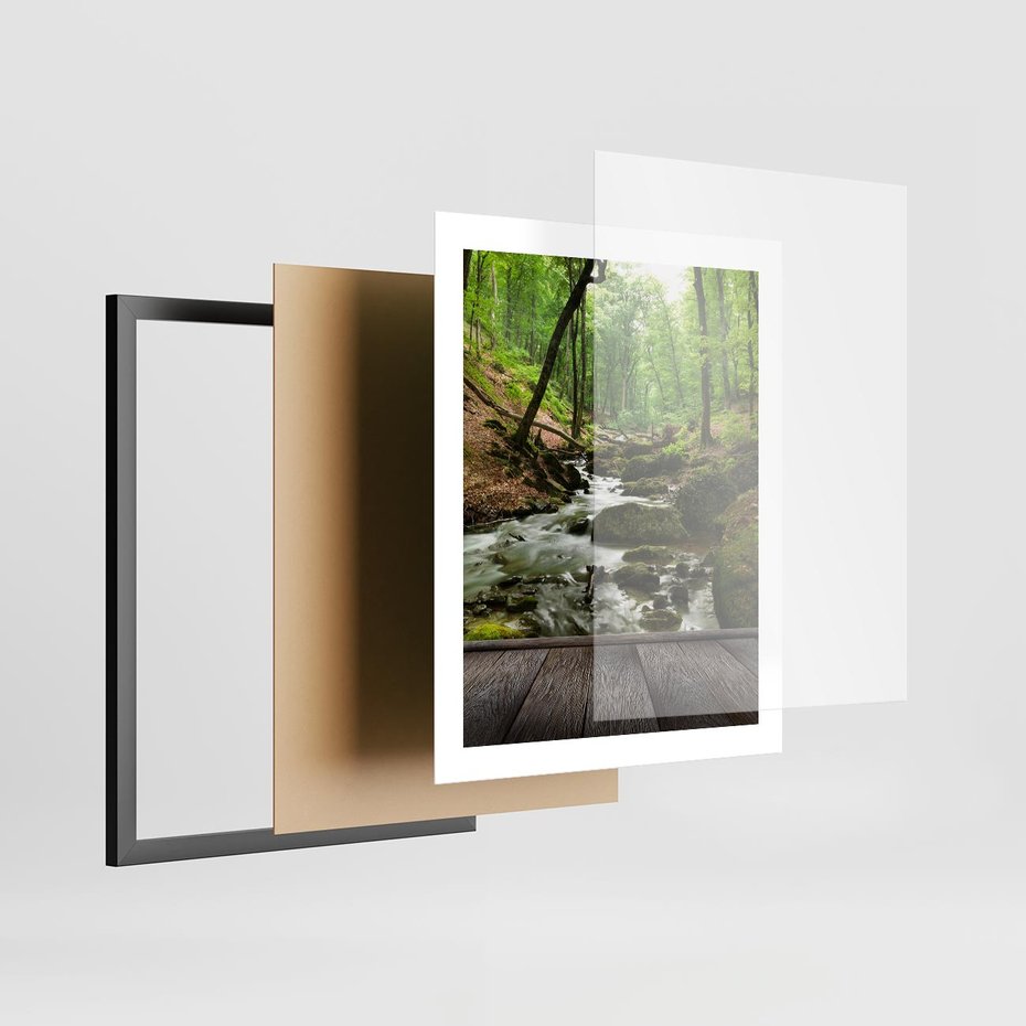 Plakat w ramie 40x50 - Strumyk w lesie - strumyk, w lesie - rama czarna