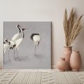 Obraz w ramie 50x50 - Spojrzenie wstecz w pędzlu - szkic rysunek, japońskie żurawie - rama biała