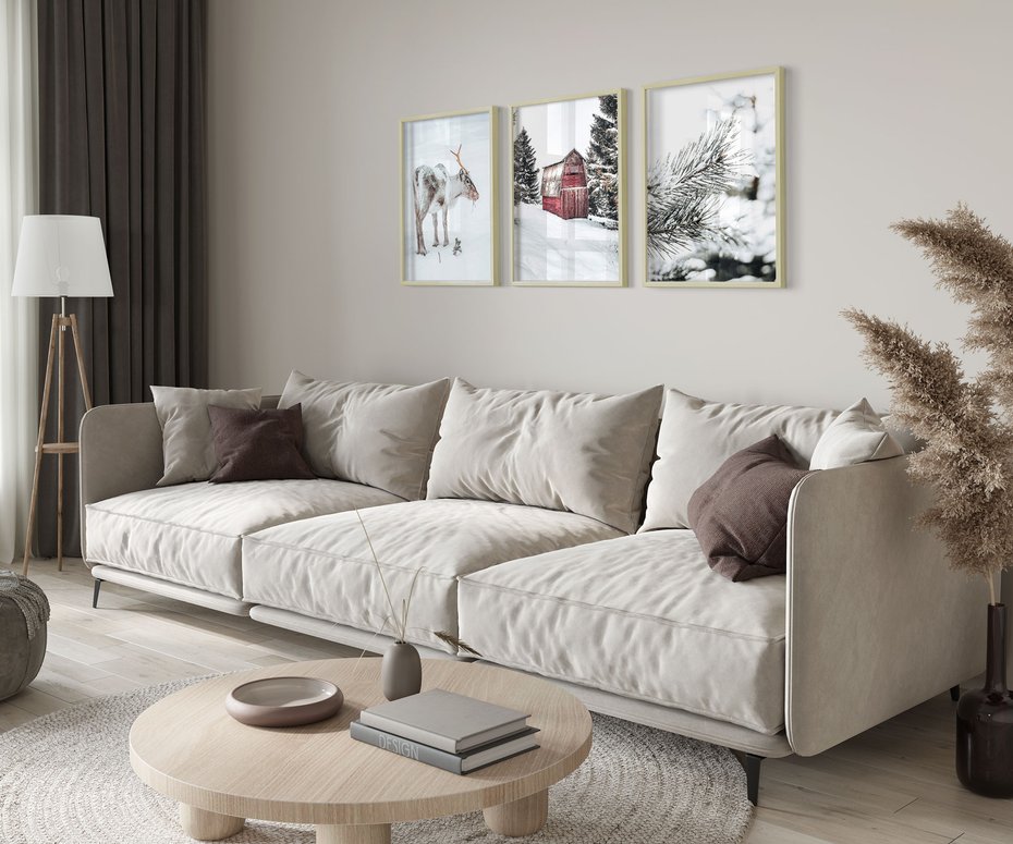 Zestaw obrazy w ramie 30x40 galeria - Zimowy, widok, renifer - rama drewno