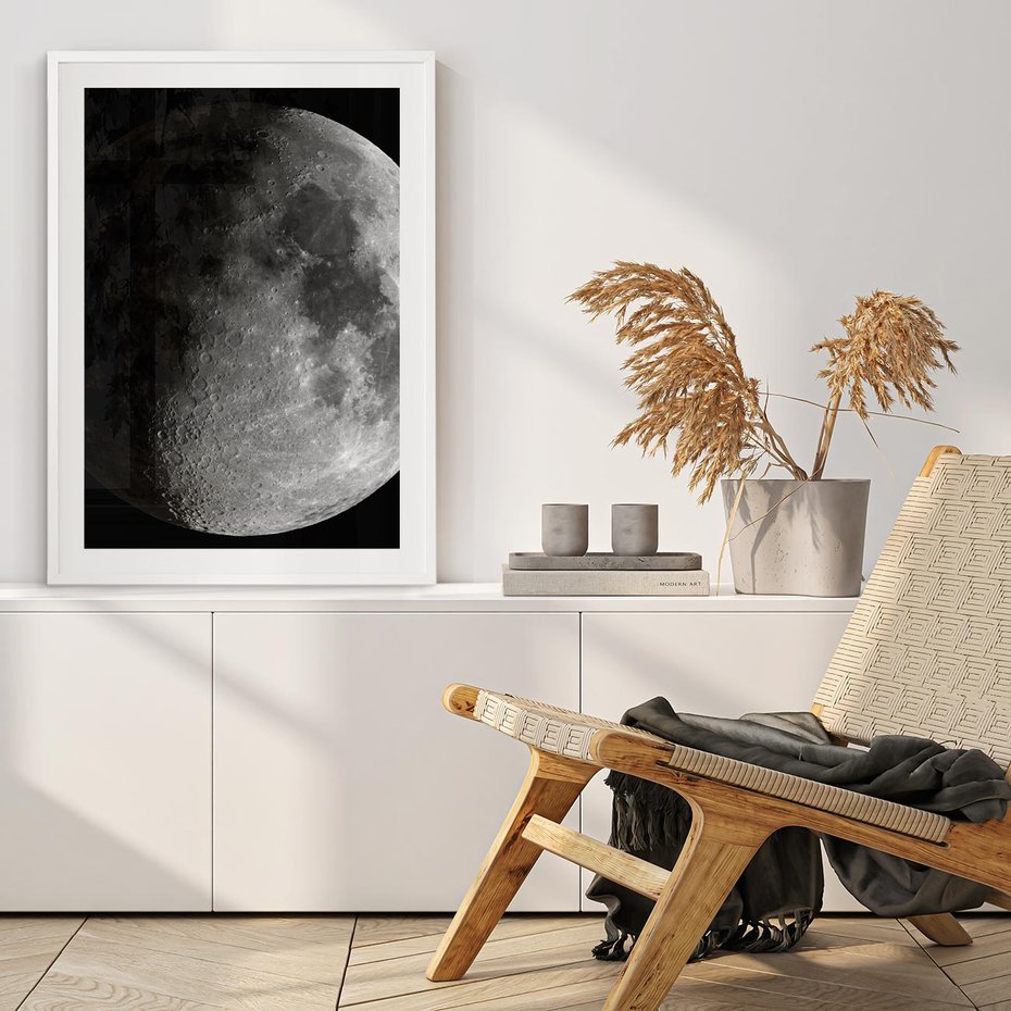 Plakat bez ramy 40x50 - Kontrastowy księżyc w czerni i bieli - księżyc, czarno