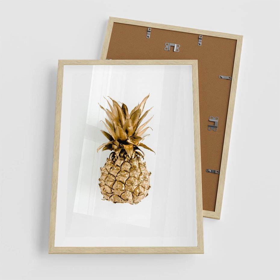 Plakat w ramie 50x70 - Ekskluzywny Akcent - złoty, ananas - rama drewno