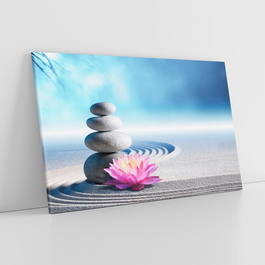 Obraz na płótnie 70x50 - Spokój Kamieni i Kwiatów w SPA - kamienie, piasek