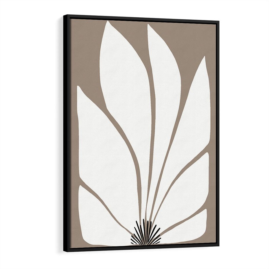 Obraz w ramie 70x100 - Ekspresyjne Kontury - abstrakcyjny kwiat, beże i brązy - rama czarna