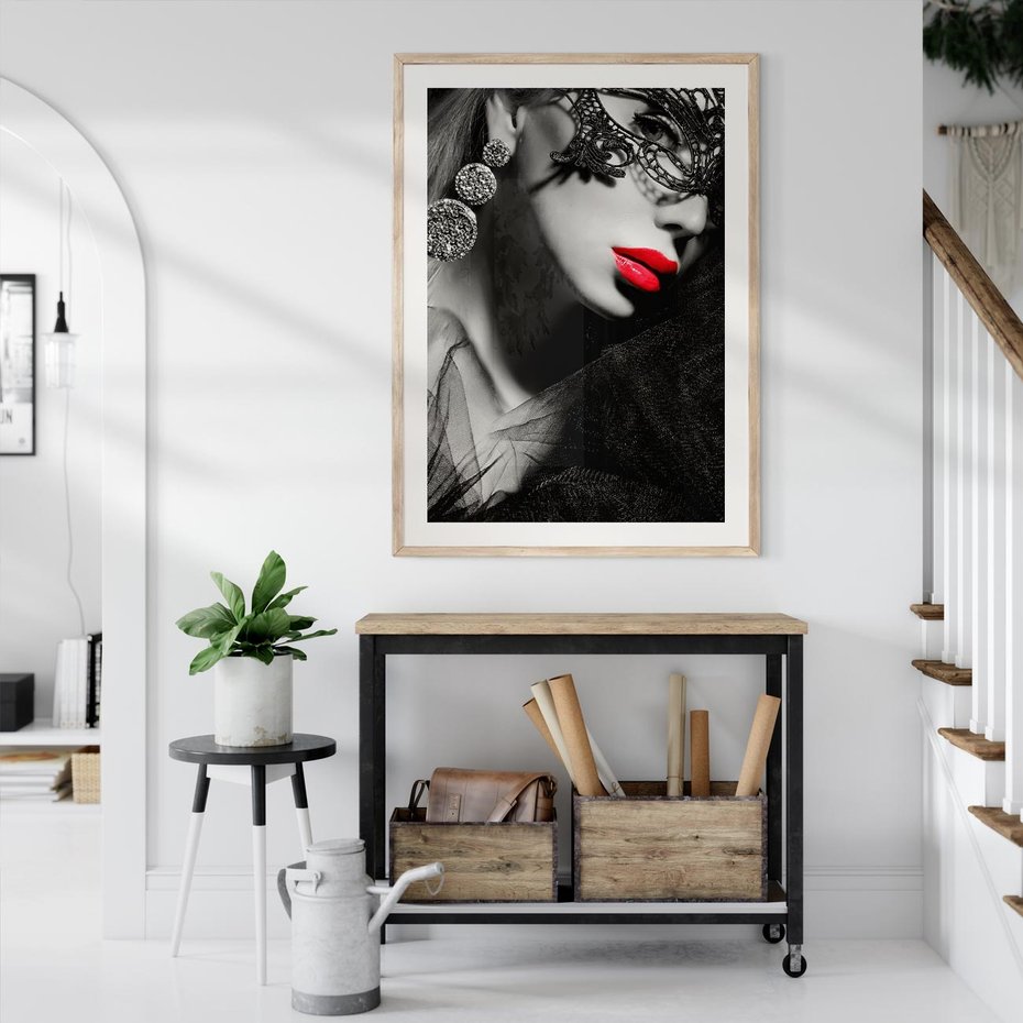 Plakat w ramie 40x50 - Zmysłowe usta damy - kobieta, usta - rama drewno
