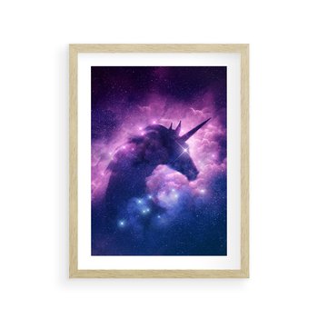 Plakat w ramie 40x50 - Mityczna podróż - kosmos, jednorożec - rama drewno