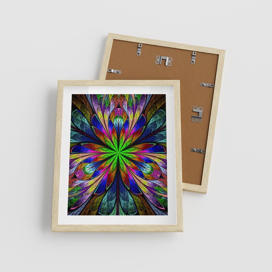 Plakat w ramie 40x50 - Witrażowa magia na płótnie - witraż, sztuka - rama drewno