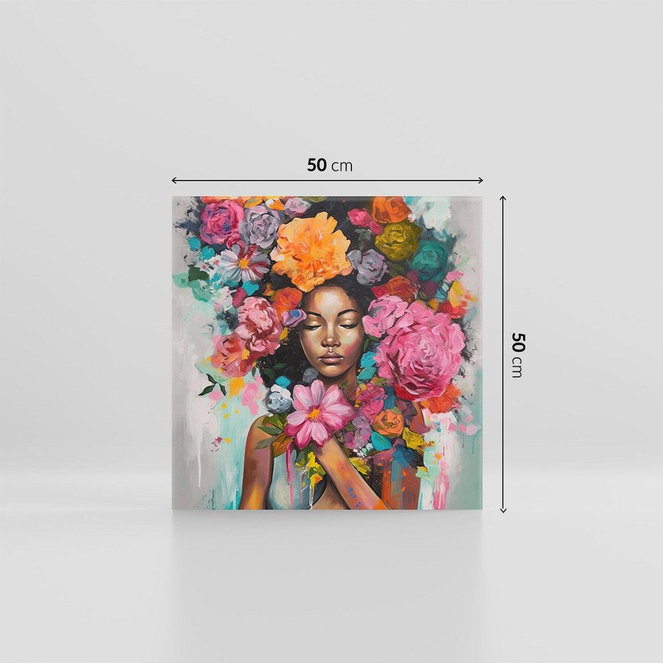 Obraz na płótnie 50x50 - Z Głową w Kwiatach - obraz olejny, sztuka nowoczesna