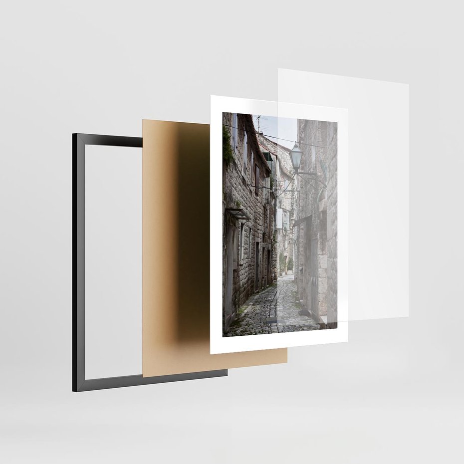 Plakat w ramie 30x40 - Malownicza uliczka we Włoszech - uliczka, Włoch - rama czarna