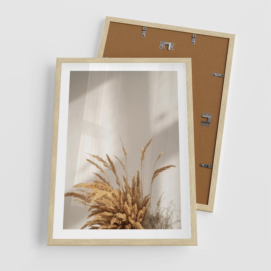 Plakat w ramie 50x70 - mpresyjne układy traw - boho, trawy - rama drewno