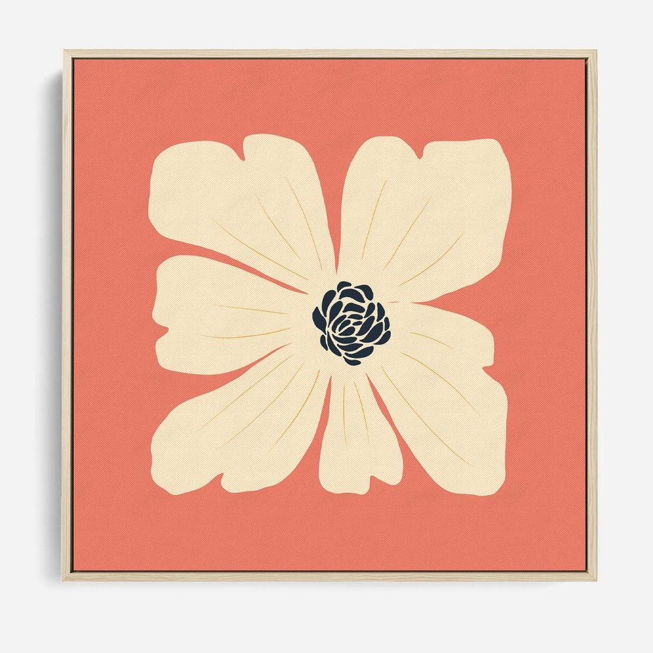 Obraz w ramie 80x80 - Malowane Kolorowe Echa - minimalistyczna grafika, biały kwiat na różowym tle - rama drewno